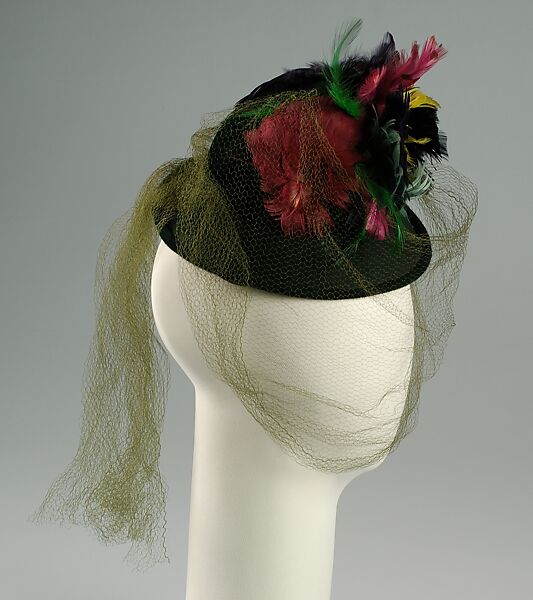 Doll hat, Sally Victor (American, 1905–1977), Wool, feathers, American