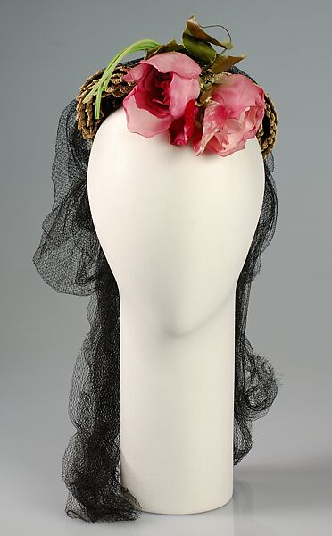 Cocktail hat, Sally Victor (American, 1905–1977), Straw, silk, synthetic, American 