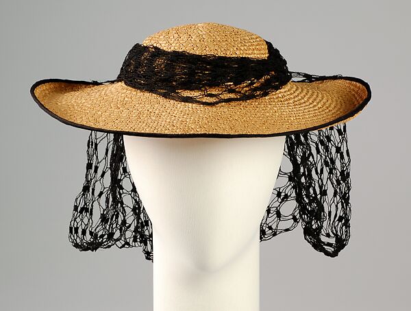 Hat, Sally Victor (American, 1905–1977), Straw, cotton, silk, American 