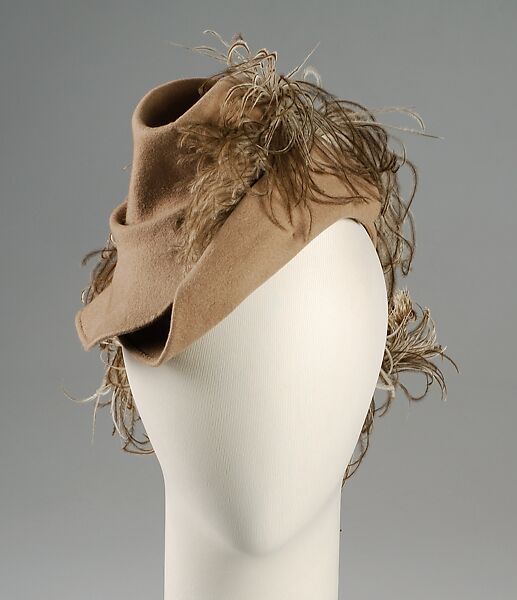 Hat, Sally Victor (American, 1905–1977), Fur, wool, feathers, American 