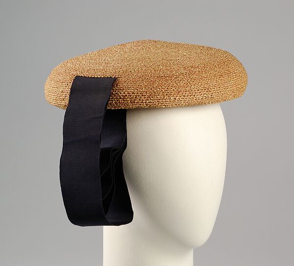 Beret, Sally Victor (American, 1905–1977), Straw, silk, American 