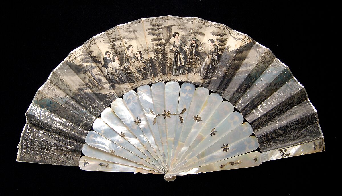Fan, Mother-of-pearl, paper, metal, glass, European