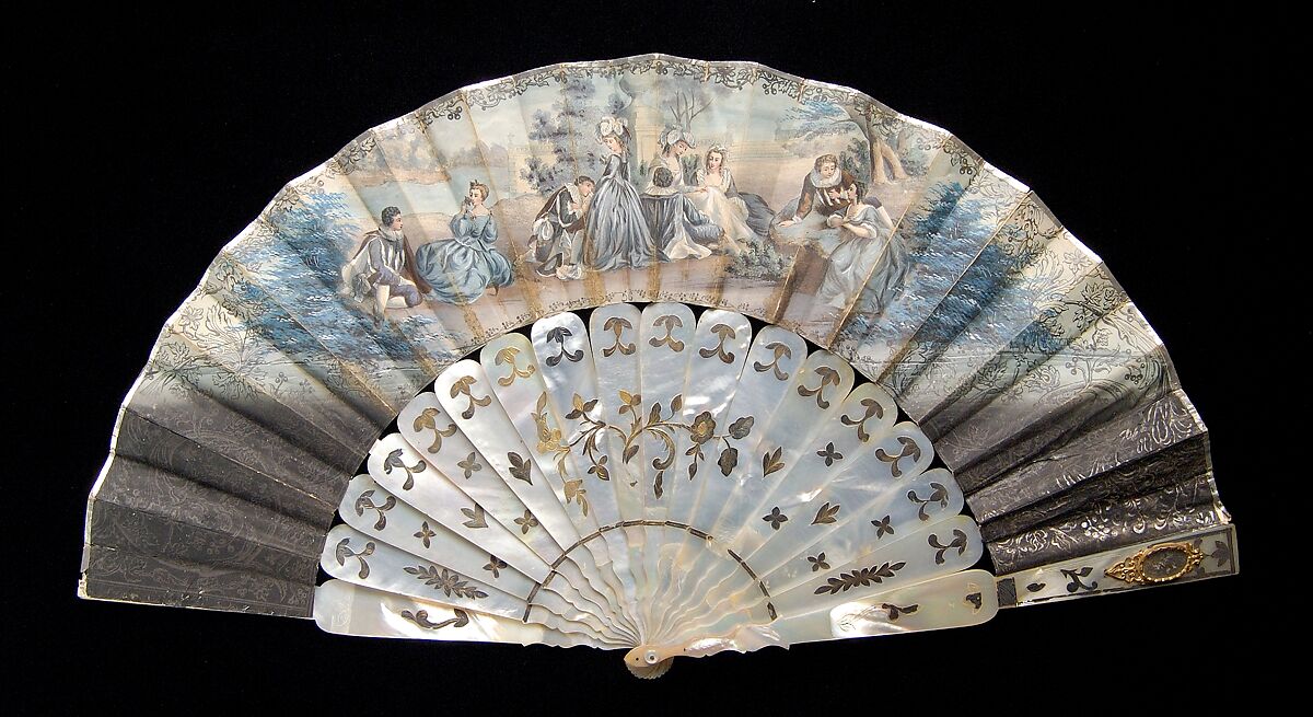 Fan, Mother-of-pearl, paper, metal, glass, European 