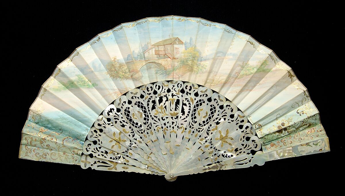 Fan, Mother-of-pearl, paper, metallic, European