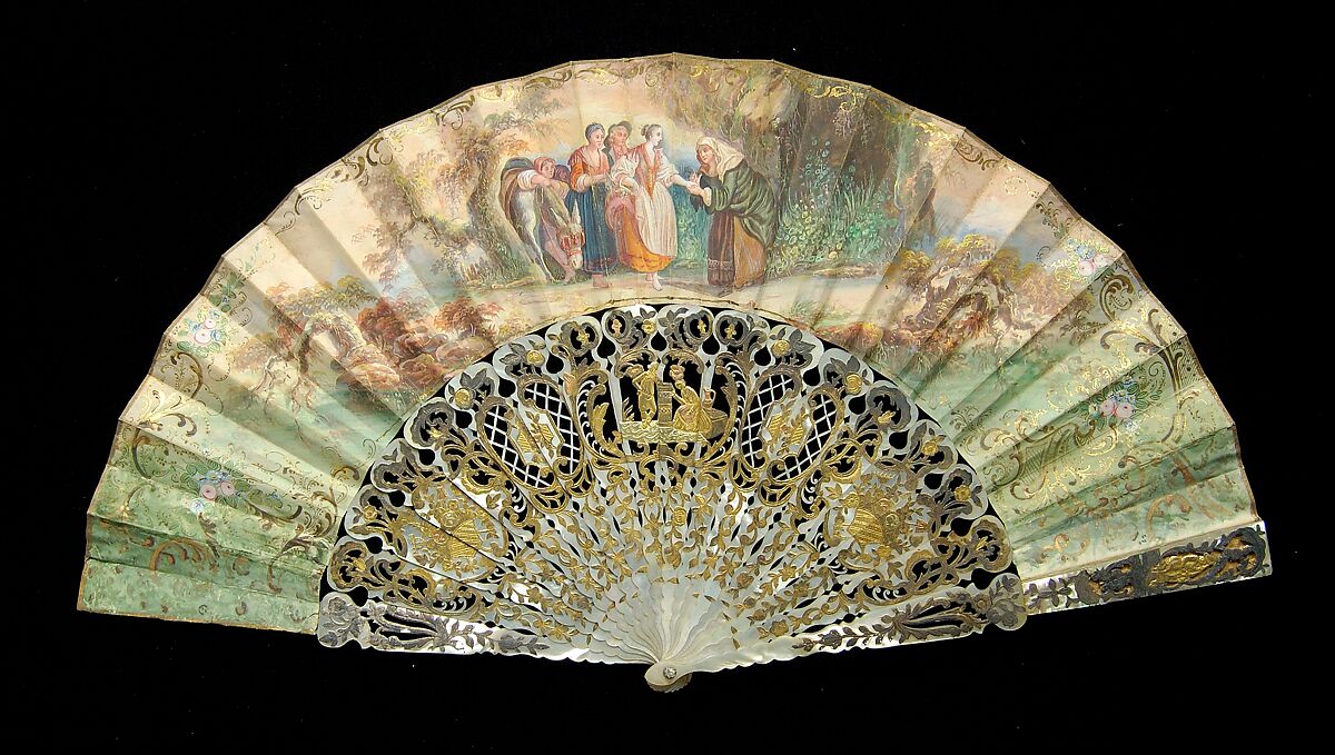 Fan, Mother-of-pearl, paper, metallic, European 