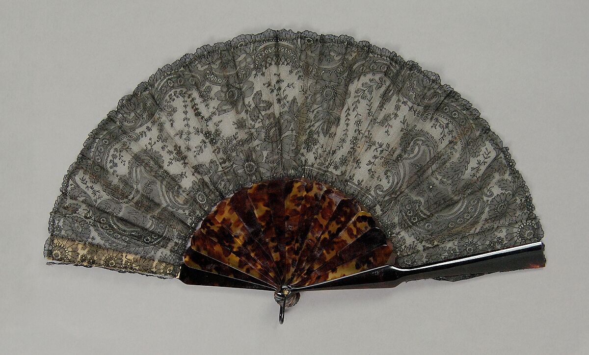 Fan, Tortoiseshell, silk, French 