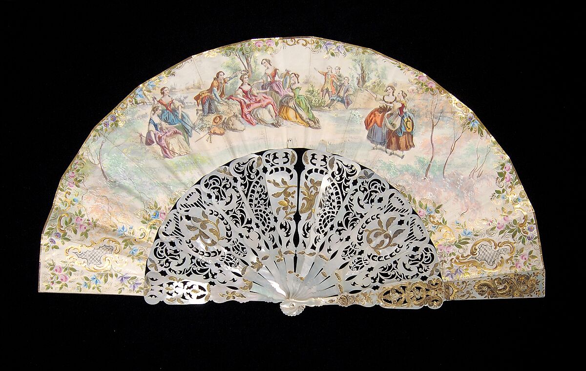 Fan, Mother-of-pearl, paper, metallic, European 