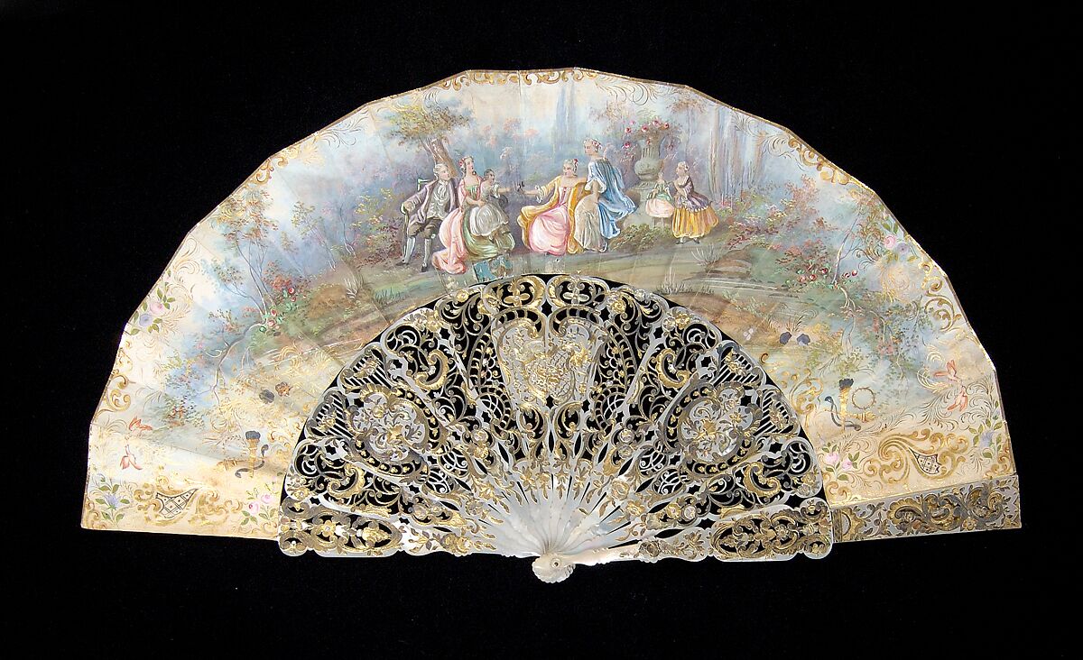 Fan, Mother-of-pearl, paper, metallic, European