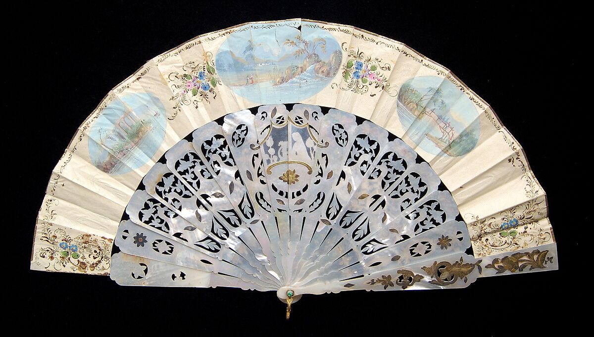 Fan, Mother-of-pearl, paper, metal, metallic, European