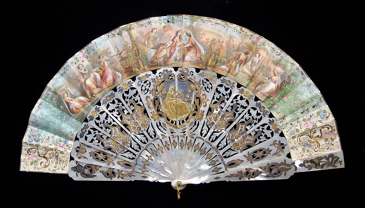 Fan, Mother-of-pearl, paper, metal, metallic, European 