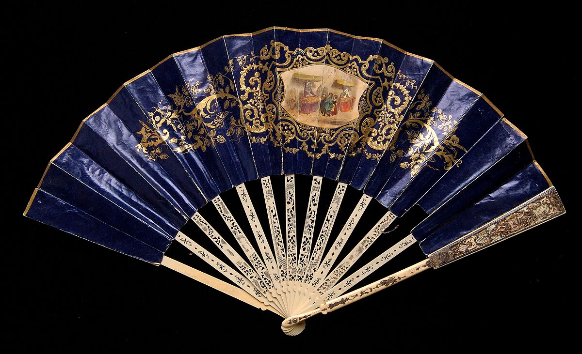 Fan, Eugene André, Ivory, paper, mother-of-pearl, metal, metallic, European