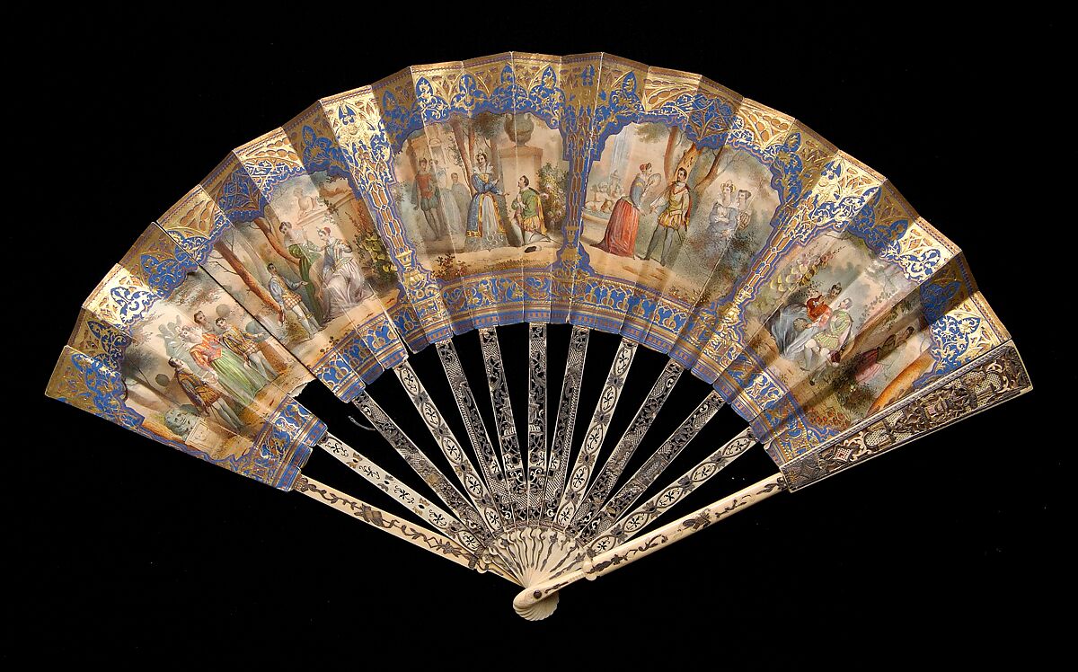 Fan, Eugene André, Ivory, paper, mother-of-pearl, metal, metallic, European 