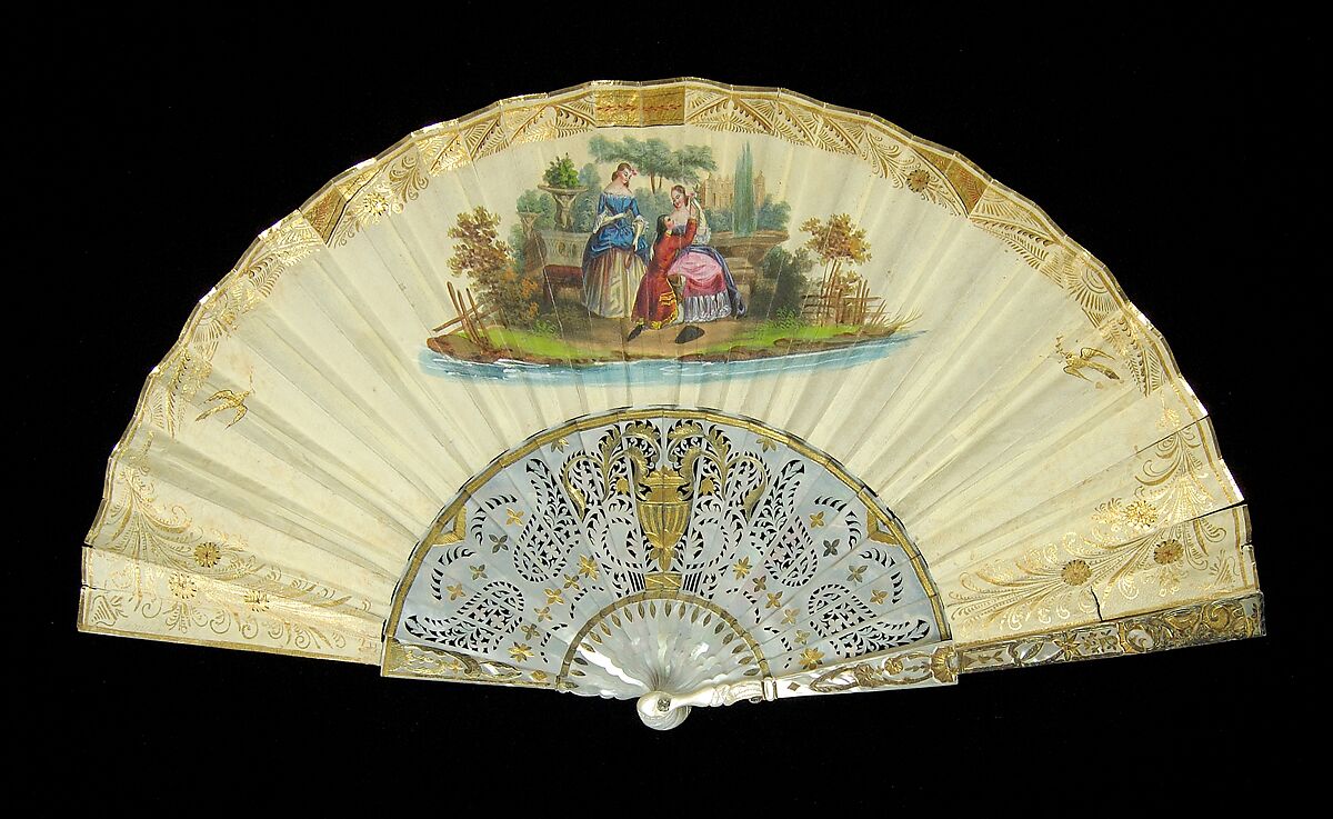 Fan, Mother-of-pearl, metallic, paper, parchment, European