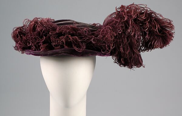 Hat, Madame Alphonsine (French), Silk, feathers, French 