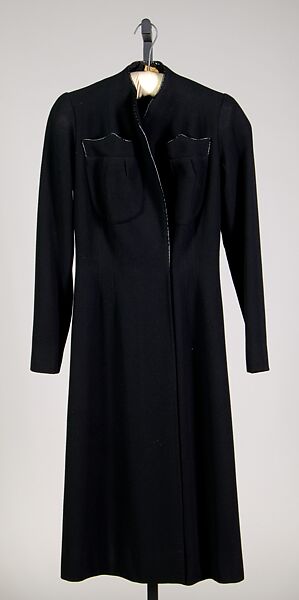 Coat, Schiaparelli (French, founded 1927), wool, leather, French 