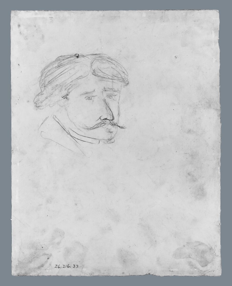 Head of a Man (from McGuire Scrapbook), Henry Brent (1811–1880), Graphite on off-white wove paper, American