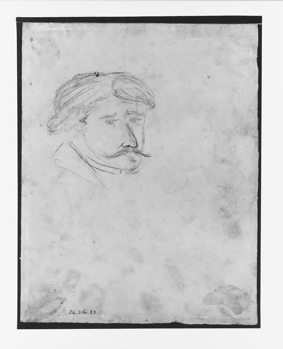 Head of a Man (from McGuire Scrapbook), Henry Brent (1811–1880), Graphite on off-white wove paper, American 