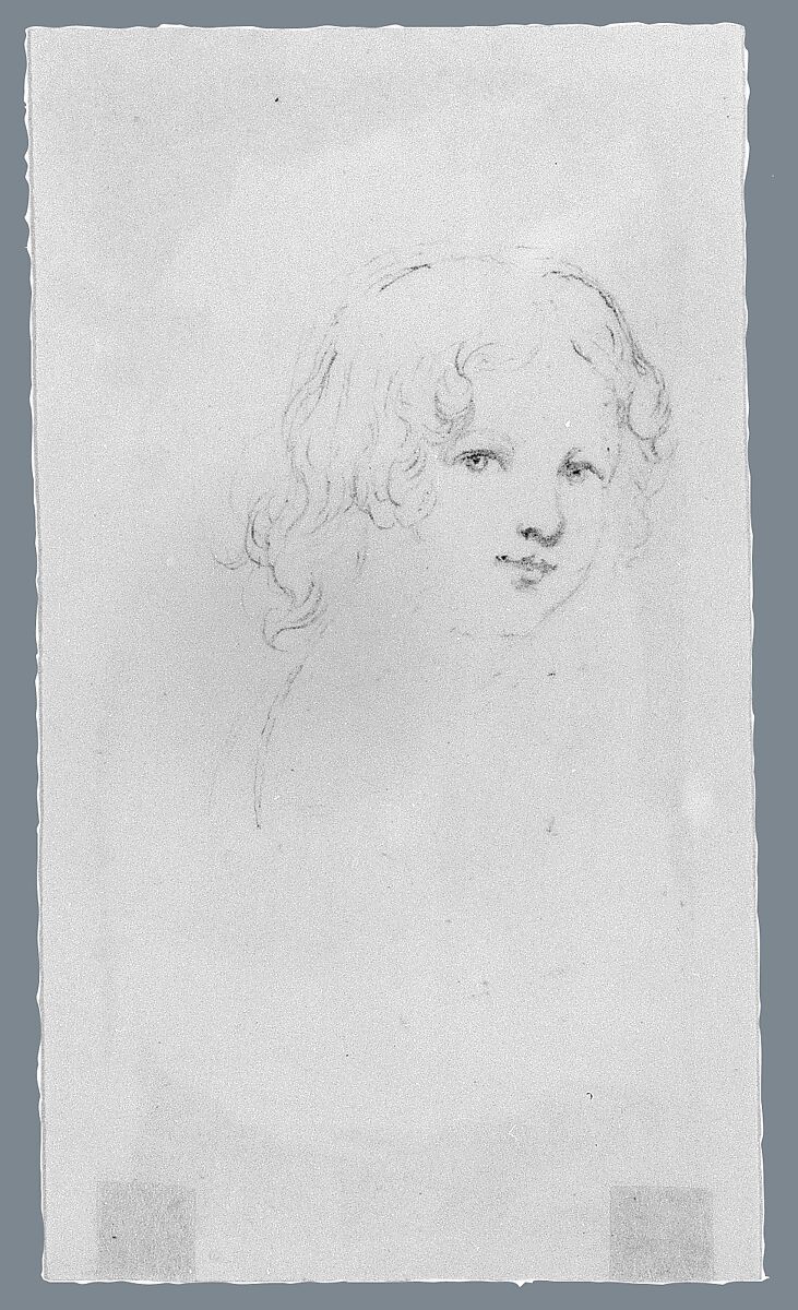 Head of a Child (from McGuire Scrapbook), John Cranch (1807–1891), Graphite on off-white wove paper, mounted on embossed blue paper, American