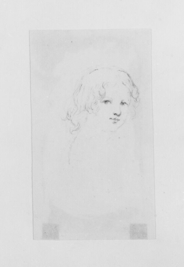 Head of a Child (from McGuire Scrapbook), John Cranch (1807–1891), Graphite on off-white wove paper, mounted on embossed blue paper, American 