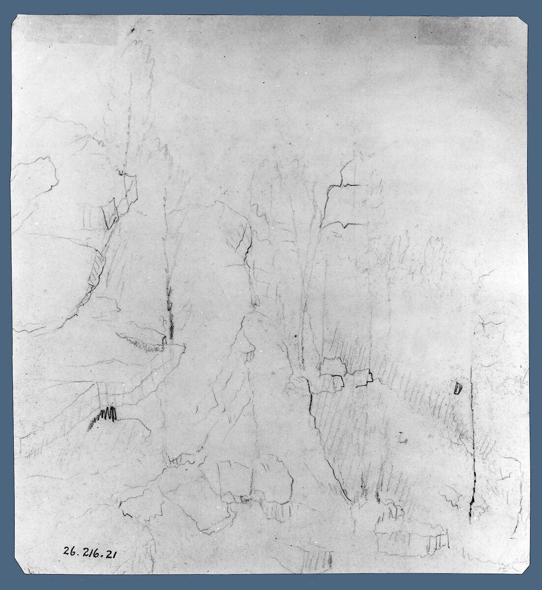 Landscape (from McGuire Scrapbook), John McLenan (American, Pennsylvania 1827–1865 New York), Graphite on off-white wove paper, American