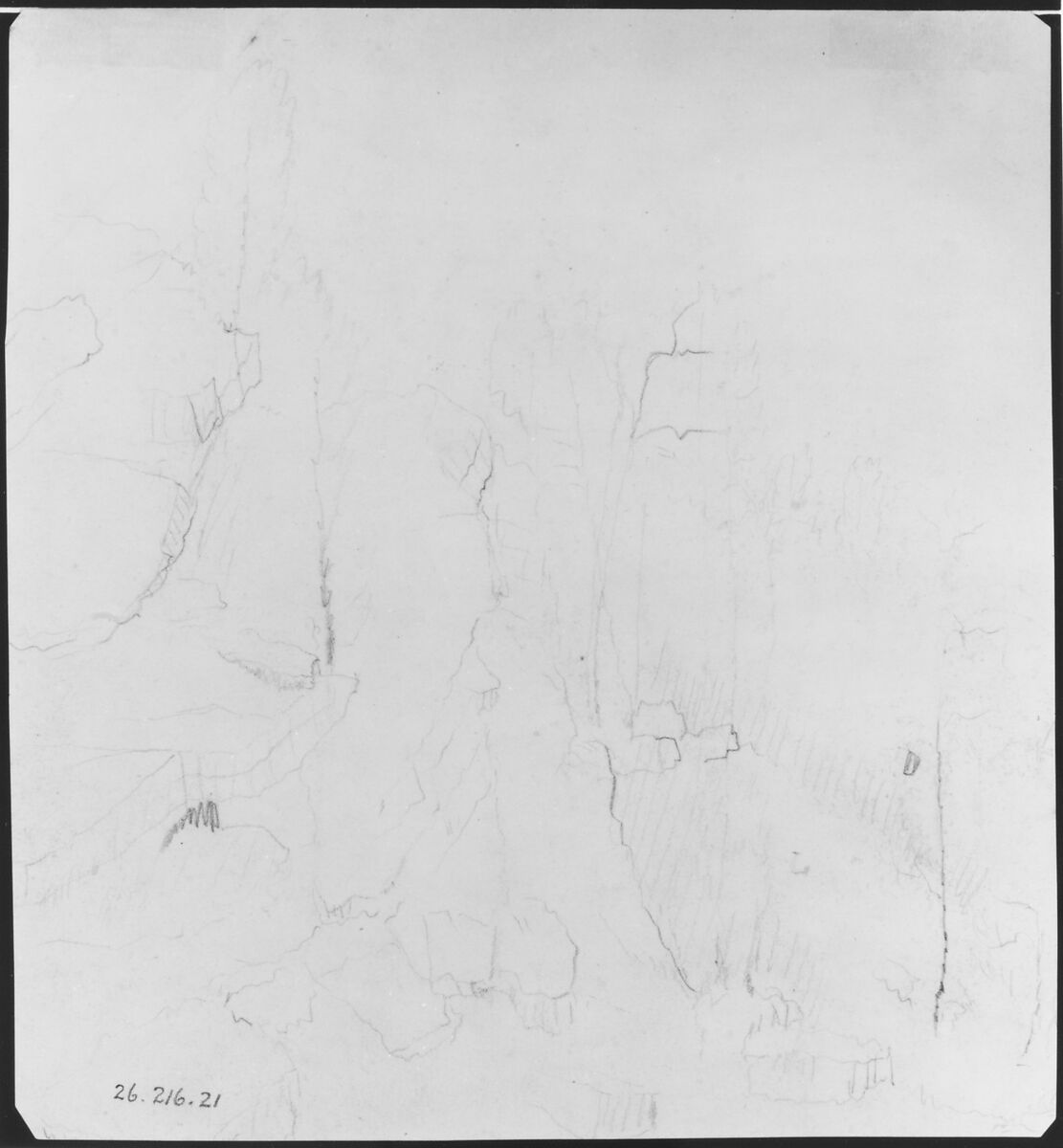 Landscape (from McGuire Scrapbook), John McLenan (American, Pennsylvania 1827–1865 New York), Graphite on off-white wove paper, American 