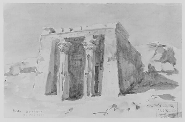 The Temple of Dendur, Frederick Arthur Bridgman (1847–1928), Watercolor and graphite on off-white wove paper, American