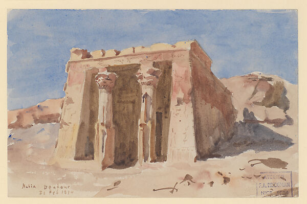 The Temple of Dendur, Frederick Arthur Bridgman (1847–1928), Watercolor and graphite on off-white wove paper, American 
