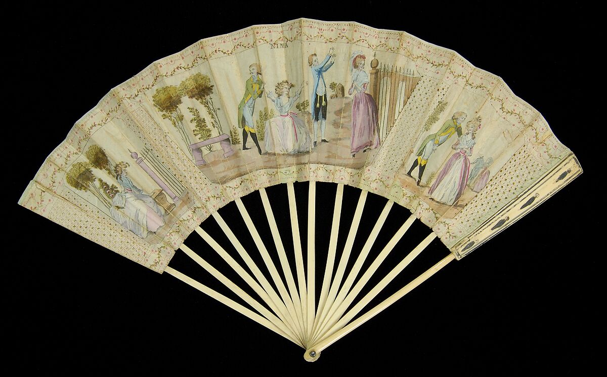Fan, Ivory, paper, paint, glass, French 