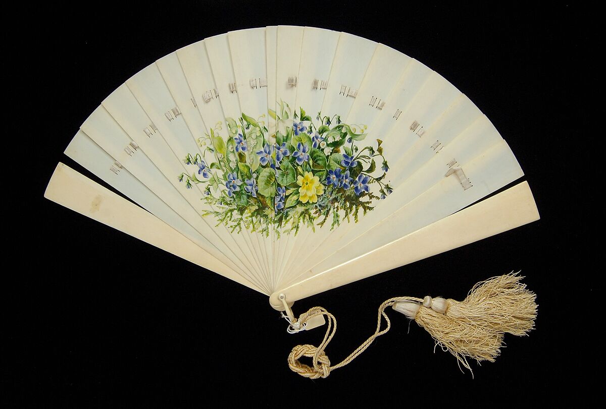 Brisé fan, Ivory, silk, French 