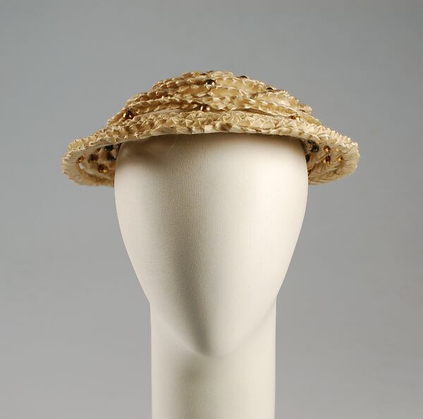 Hat, Sally Victor (American, 1905–1977), Straw, metal, American 