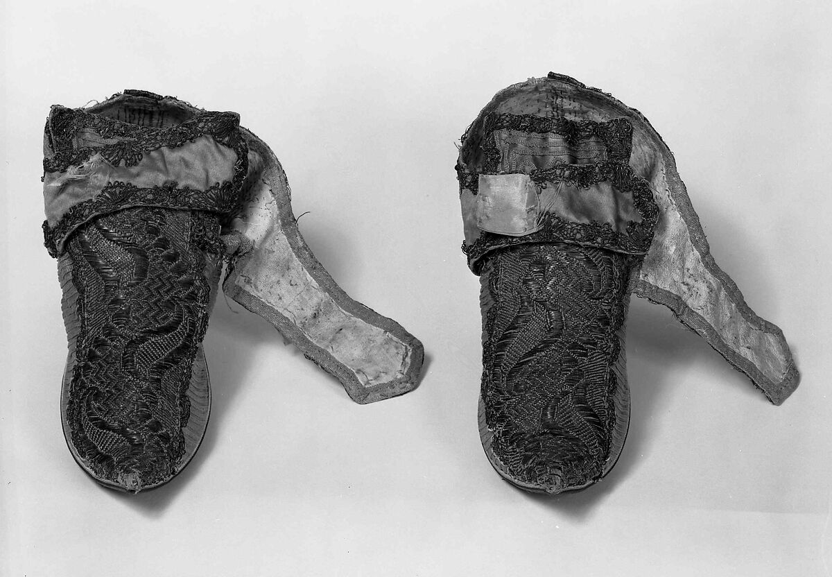 Shoes, Silk, metallic, probably British