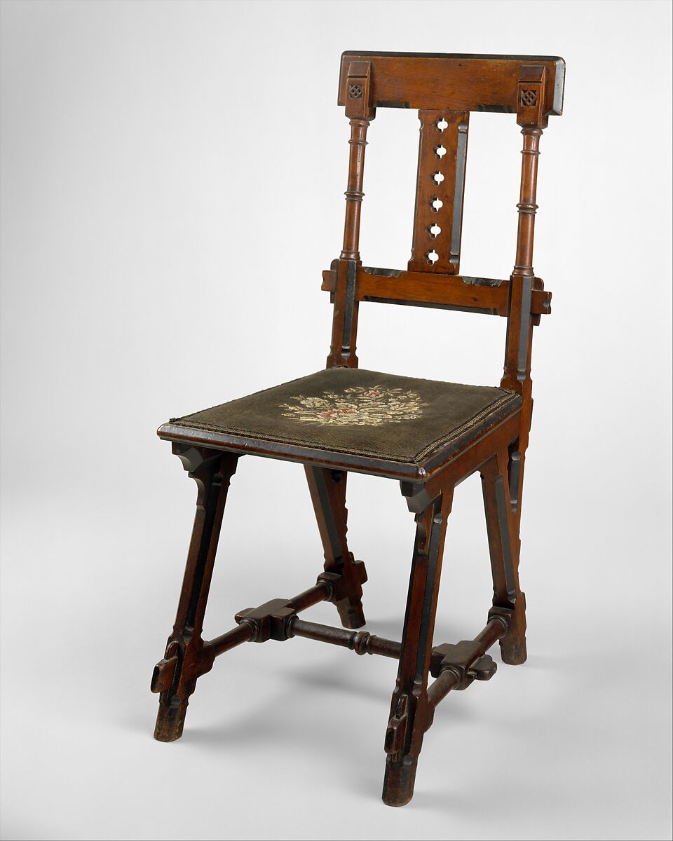 Side Chair, Kimbel and Cabus (American, New York, 1863–1882), Walnut, needlepointed textile, American 