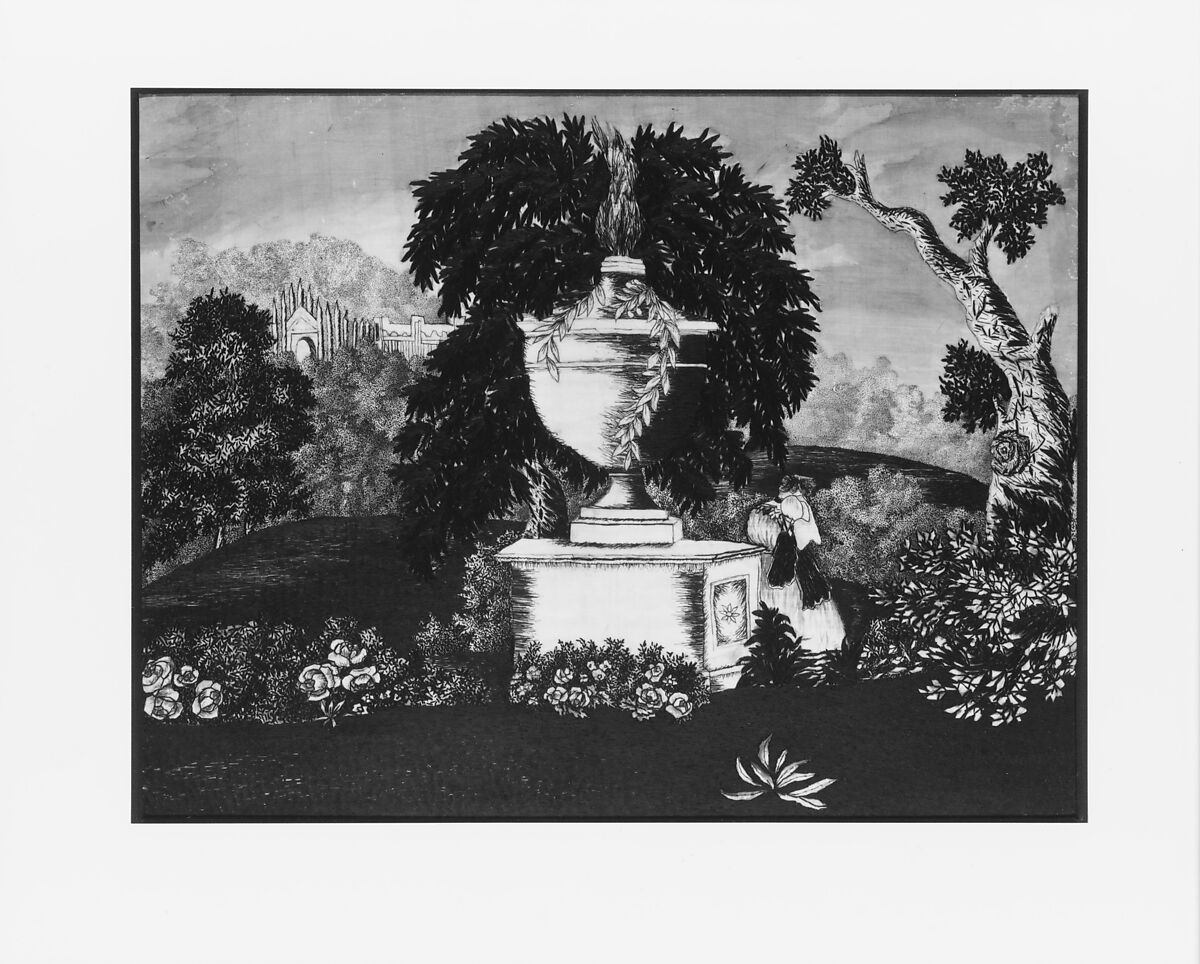 Needlework picture, Silk embroidery on silk, American