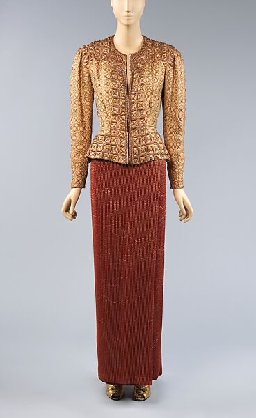 Evening skirt, Schiaparelli (French, founded 1927), Silk, metallic, French 