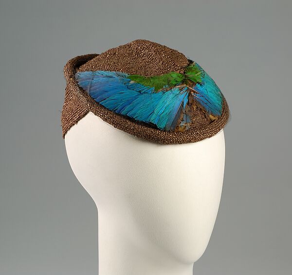 Hat, Caroline Reboux (French, active 1870–1956), Straw, feathers, French 