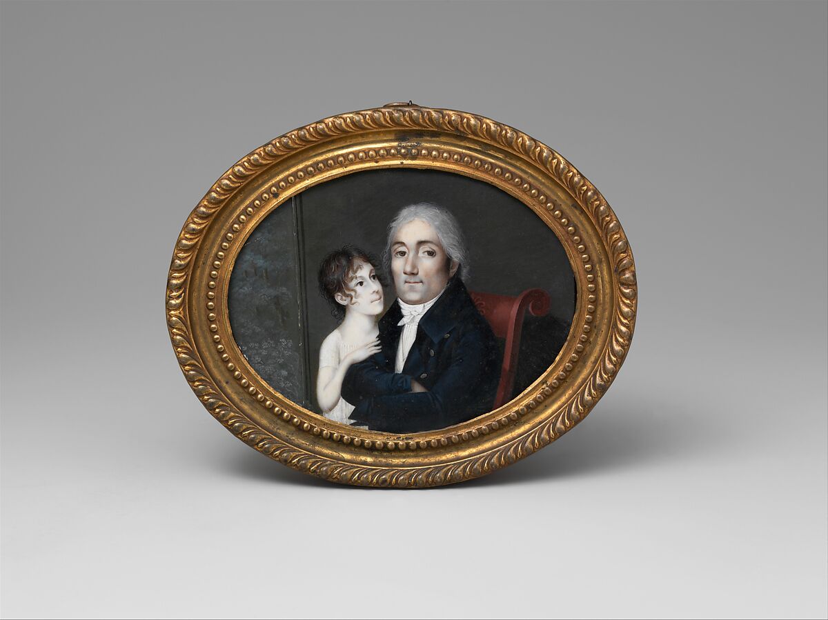 Portrait of a Gentleman and His Daughter, Francois M. Guyol de Guiran (1773/77–1849), Watercolor on ivory and painted paper, American 