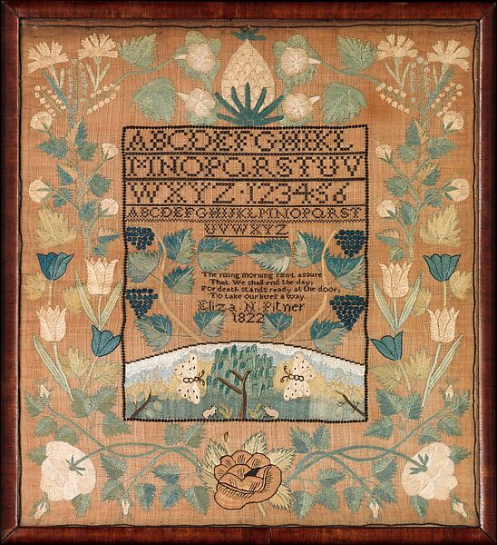 Sampler, Eliza N. Pitner (American, 1802–1888), Silk embroidery on linen, American 