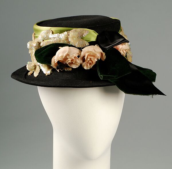 Dinner hat, John-Frederics (American, 1929–1948), Wool, synthetic, sequins, American 