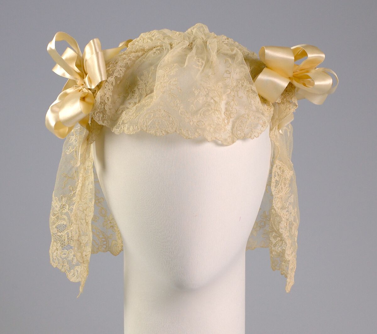 Evening cap, Linen, silk, American 