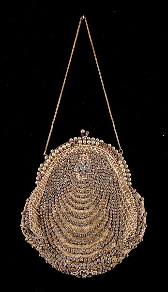 Evening bag, Silk, rhinestones, pearl beads, metal, American 