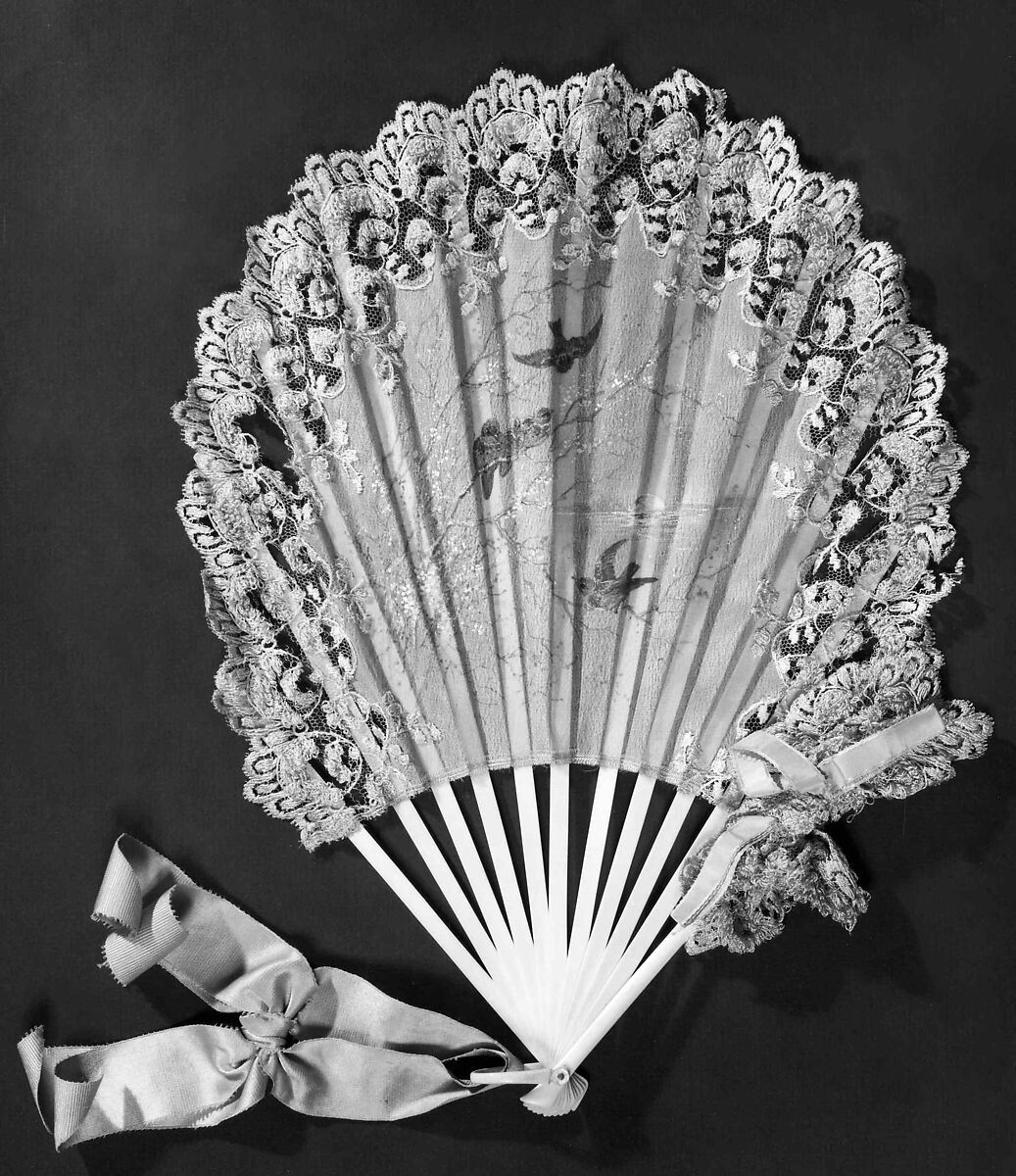 Fan, Ivory, silk, mother-of-pearl, French