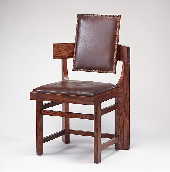 Side Chair, Frank Lloyd Wright (American, Richland Center, Wisconsin 1867–1959 Phoenix, Arizona), White oak, leather, American 