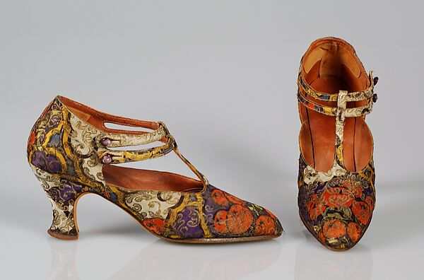 Evening shoes, Silk, metallic, probably American 