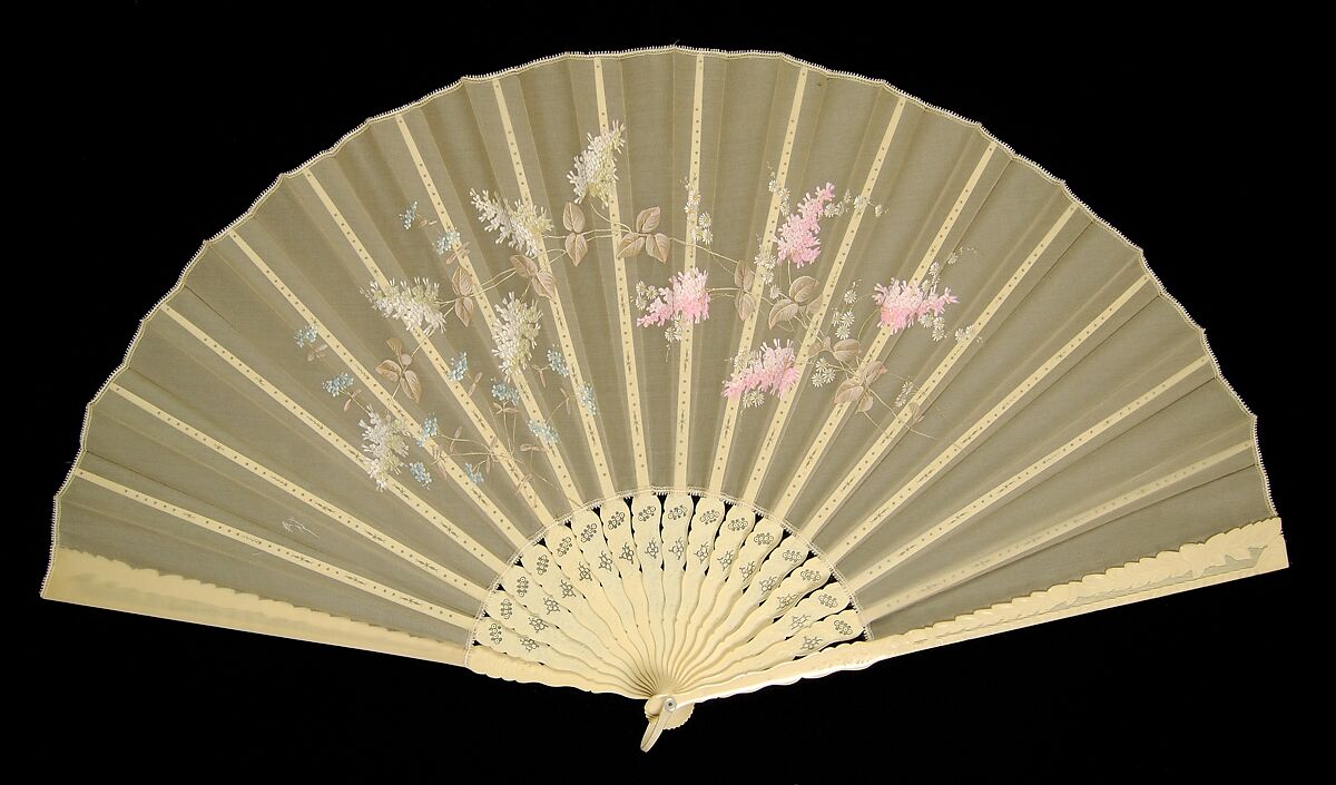 Fan, ivory, silk, mother of pearl, plastic, Japanese 