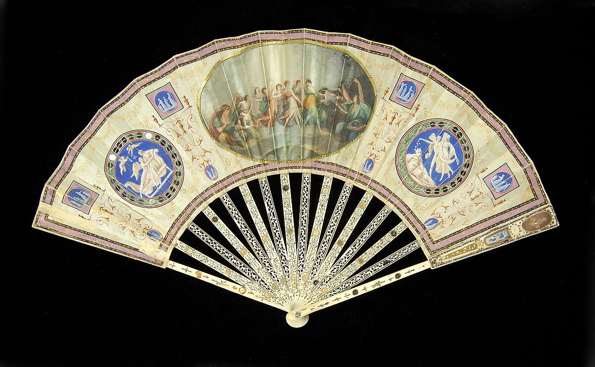 Fan, Ivory, silk, metal, French 