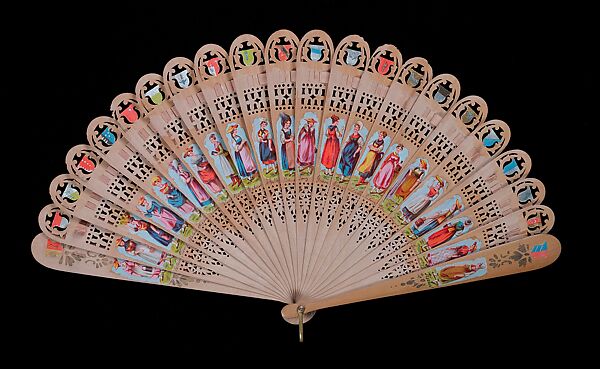 Brisé fan, Wood, silk, metal, Swiss 