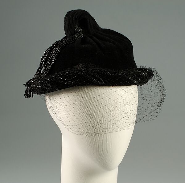 Hat, Wool, silk, jet beads, American 