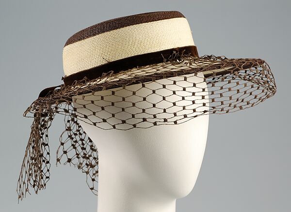 Hat, Walter Florell, Straw, cotton, silk, American 