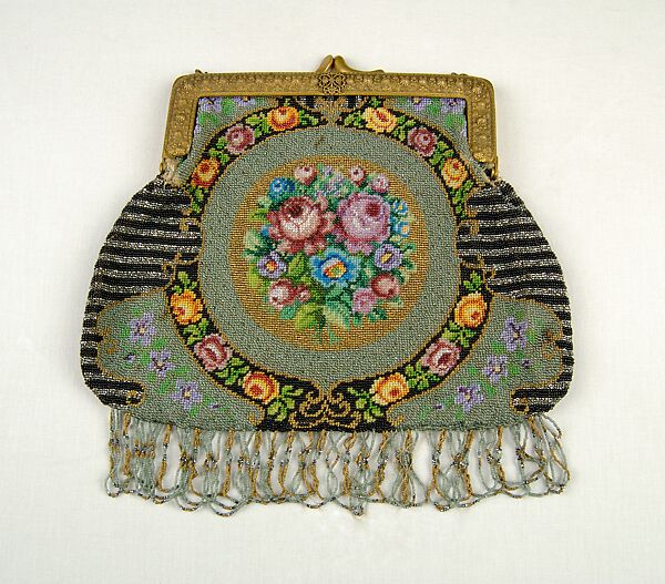 Bag, Glass, linen, metal, leather, French 