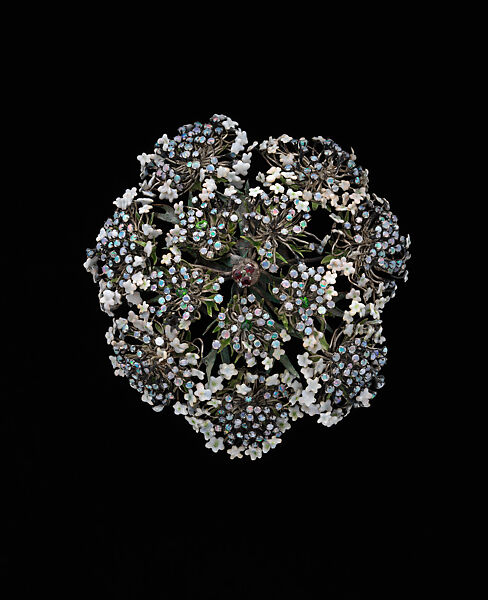 Queen Anne's Lace Hair Ornament, Designed by Louis C. Tiffany (American, New York 1848–1933 New York), Silver, copper, opals, demantoid garnets, garnets, and enamel, American 